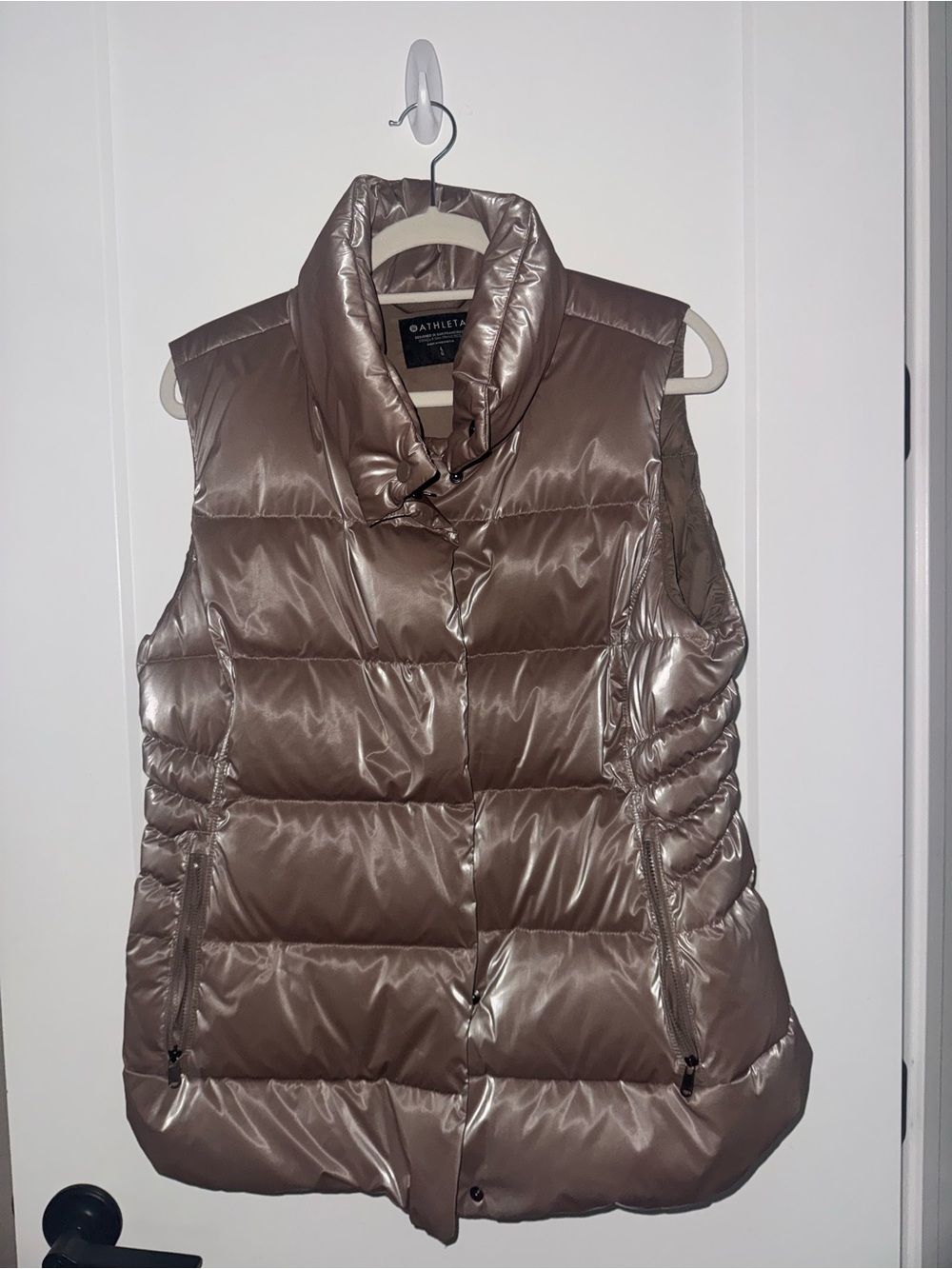Athleta Metallic Taupe Puffer Vest